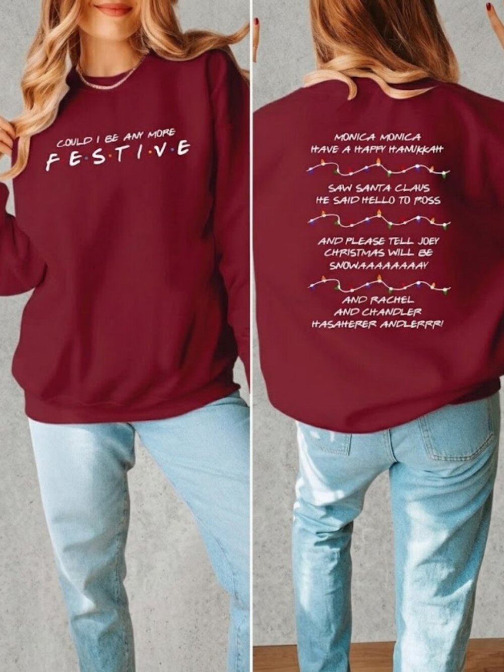 Friends TV Show Christmas Sweatshirt Festive Maroon Pullover